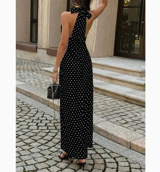 Spot Plunge Halter Maxi Dress