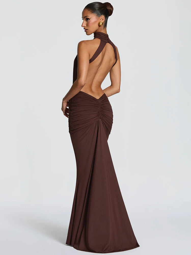 Ruched Halter Maxi Dress
