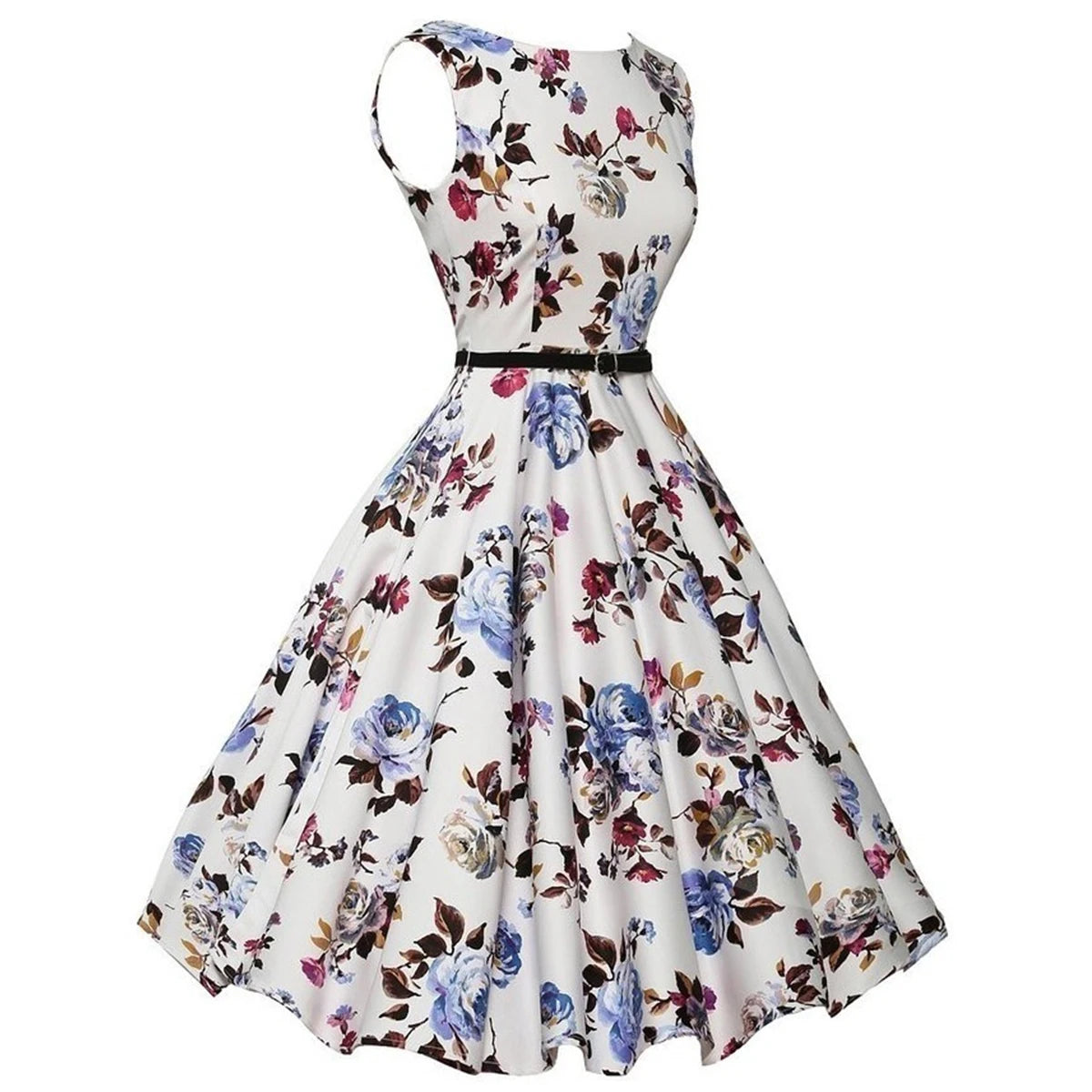 Floral Belted Swing Midi Dress