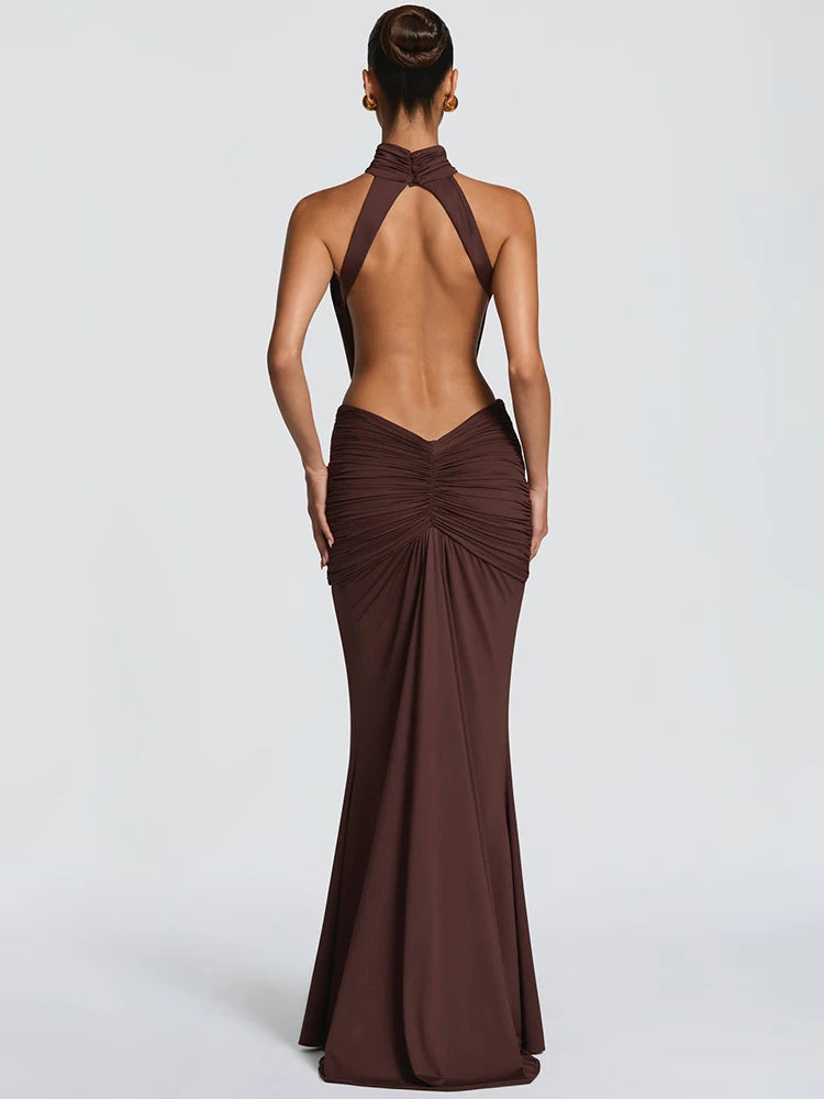 Ruched Halter Maxi Dress