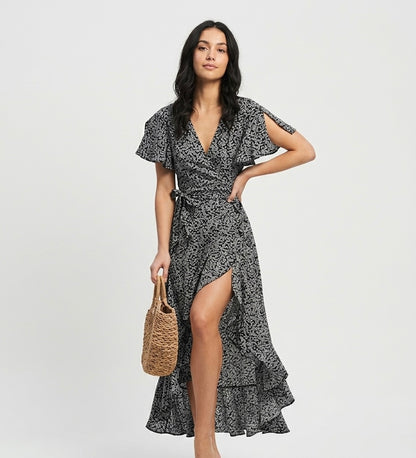Ditsy Floral Wrap Midi Dress