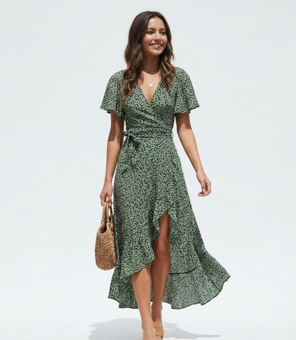Ditsy Floral Wrap Midi Dress