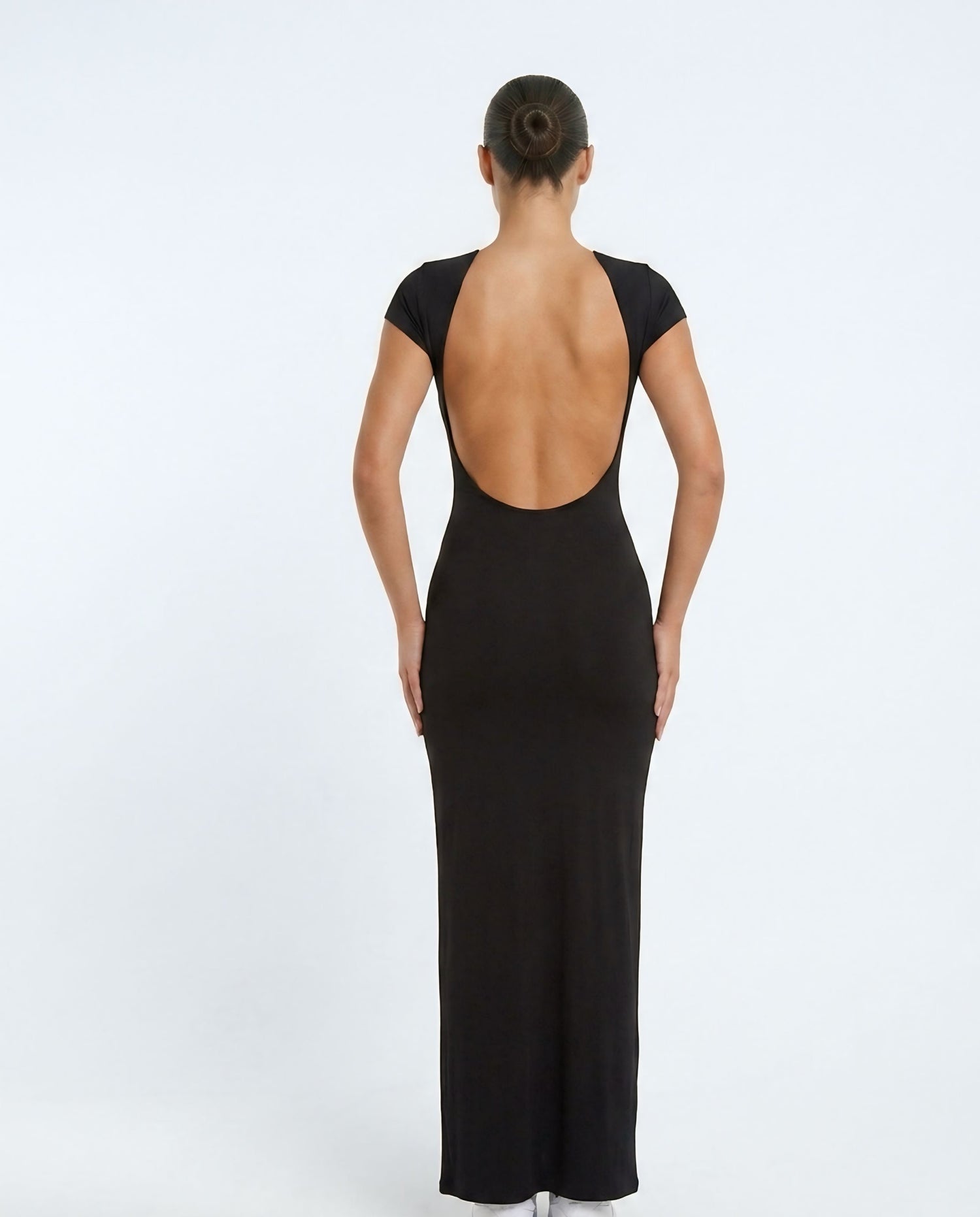 Open Back Cap Sleeve Maxi Dress