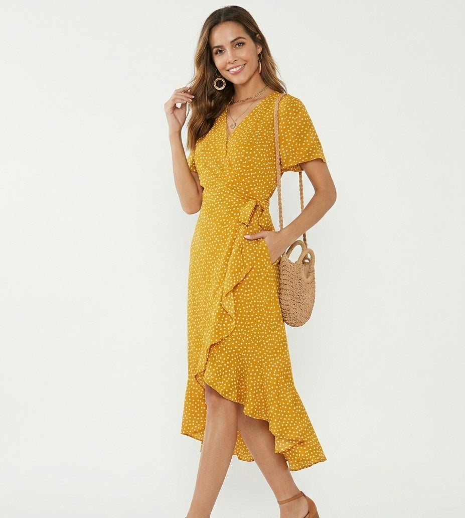 Ditsy Floral Wrap Midi Dress