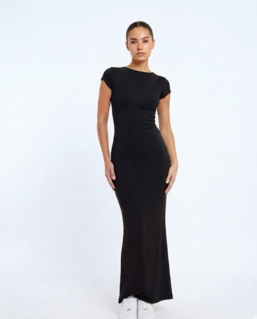 Open Back Cap Sleeve Maxi Dress