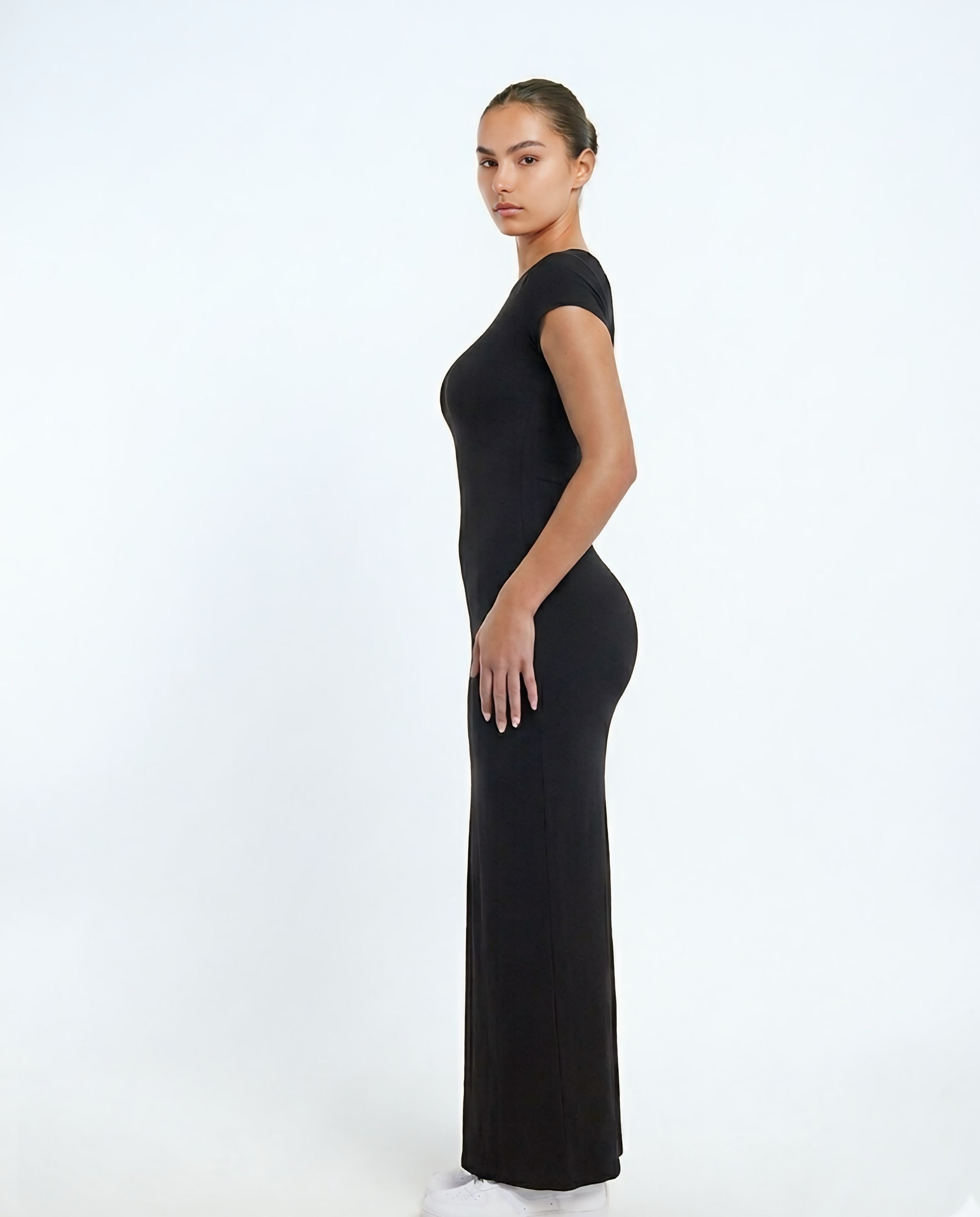 Open Back Cap Sleeve Maxi Dress