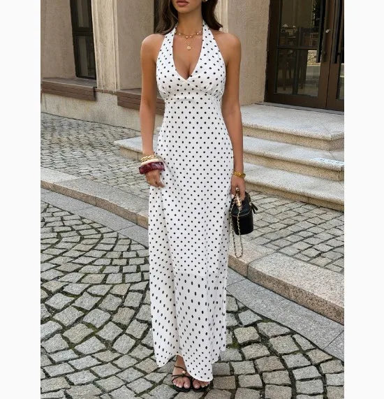 Spot Plunge Halter Maxi Dress