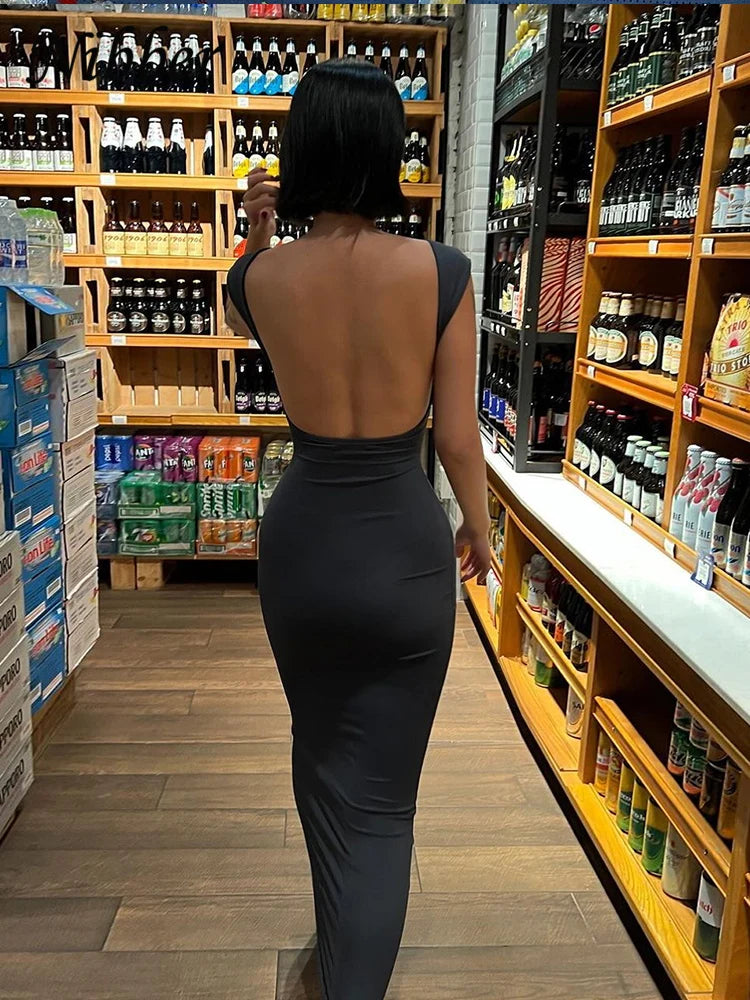 Open Back Cap Sleeve Maxi Dress
