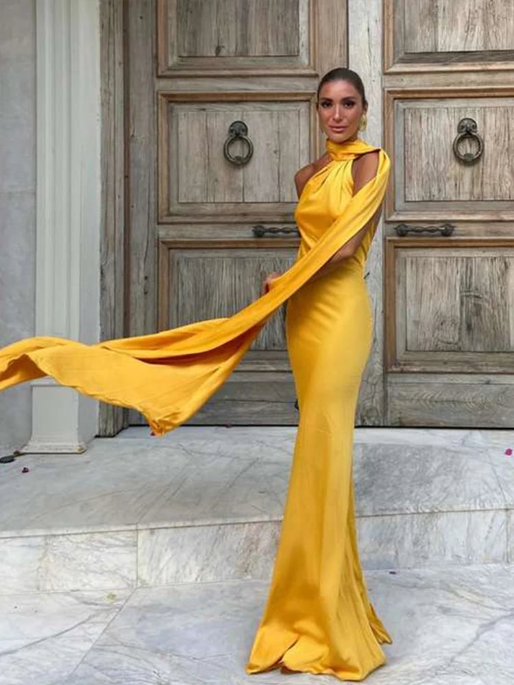 Cape Halter Maxi Dress