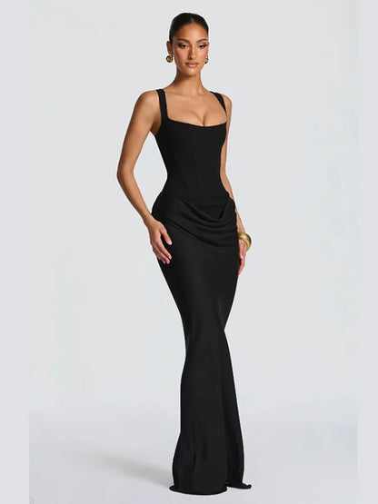 Strapless Draped Thigh Split Maxi Dress
