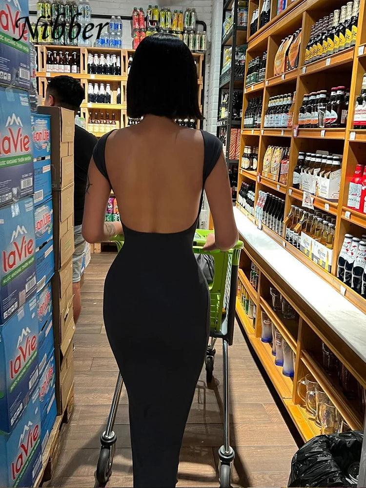 Open Back Cap Sleeve Maxi Dress