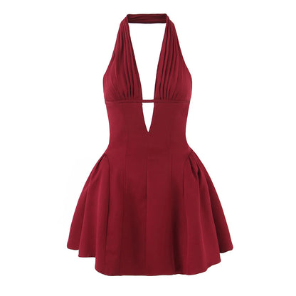 Spot Plunge Halter Mini Dress
