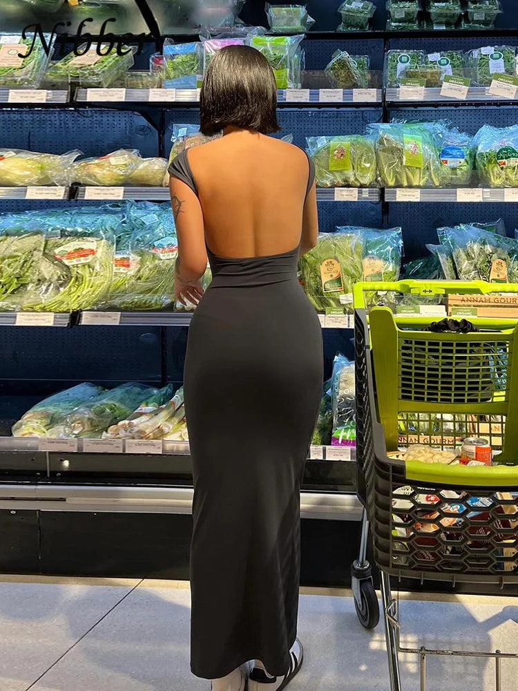 Open Back Cap Sleeve Maxi Dress