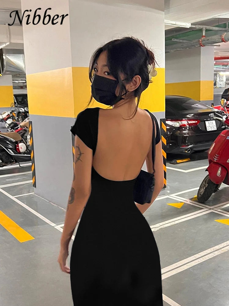 Open Back Cap Sleeve Maxi Dress