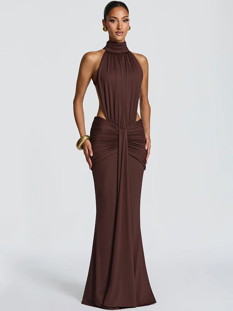 Ruched Halter Maxi Dress
