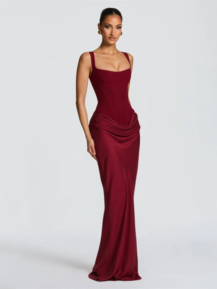 Strapless Draped Thigh Split Maxi Dress