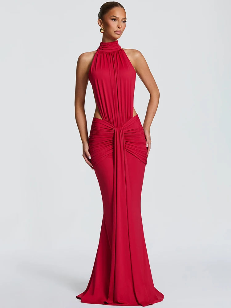 Ruched Halter Maxi Dress