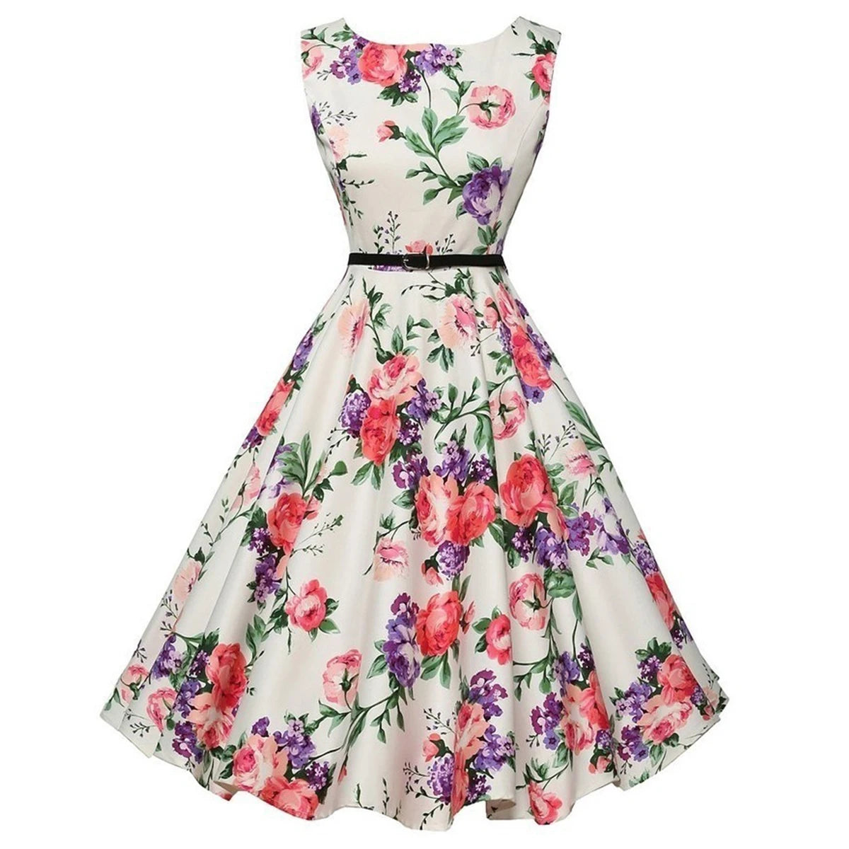 Floral Belted Swing Midi Dress