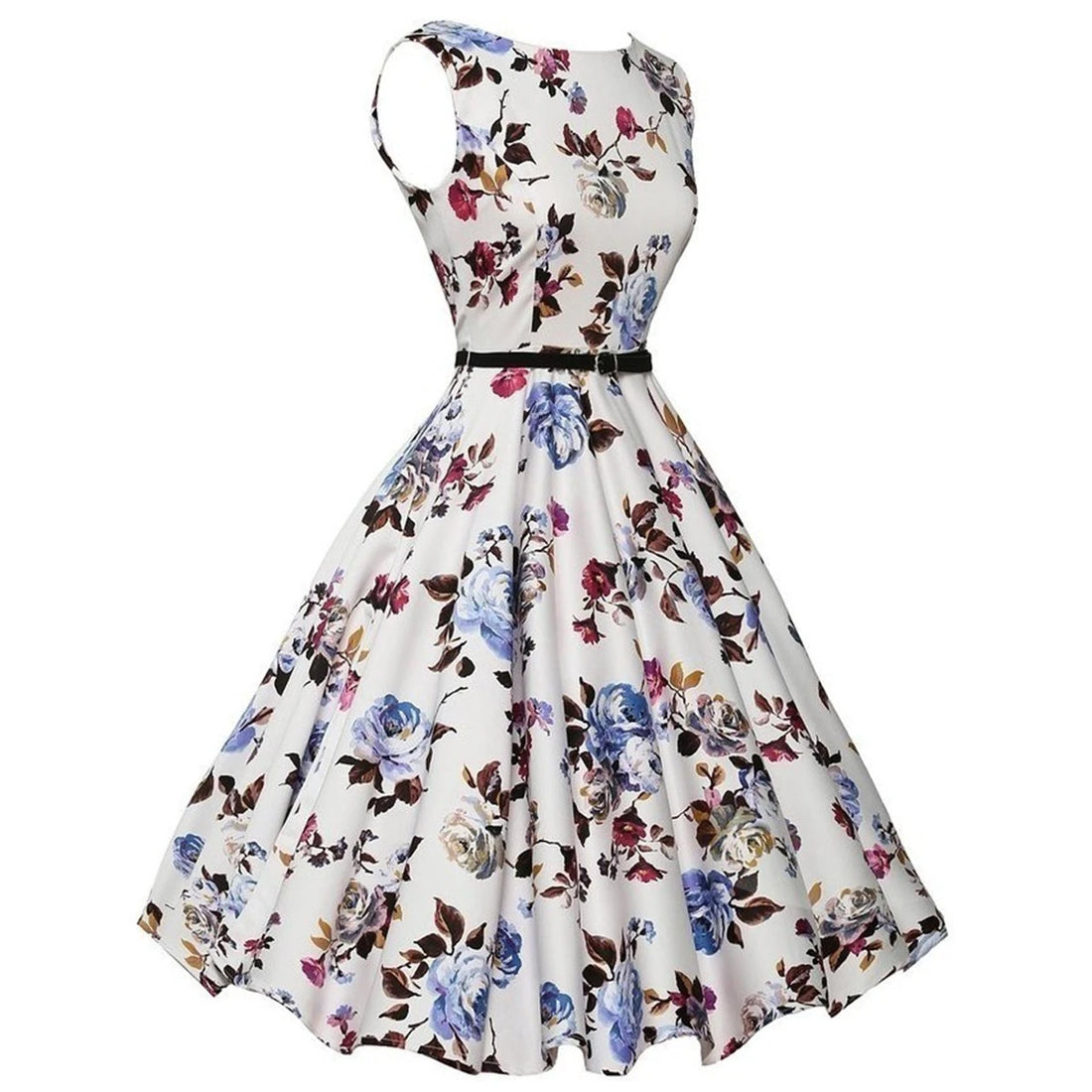Floral Belted Swing Midi Dress