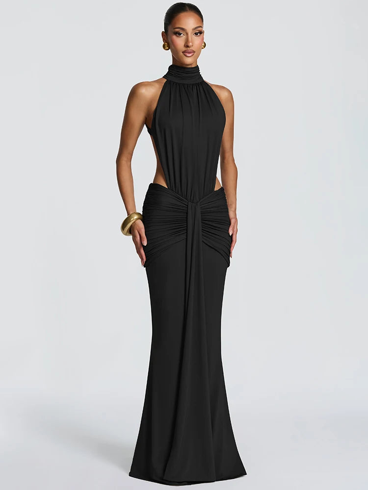 Ruched Halter Maxi Dress