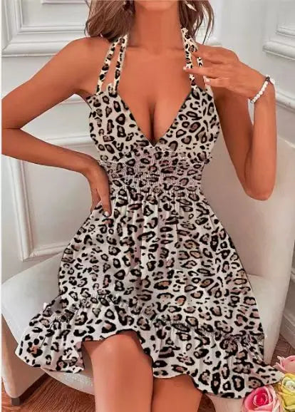 Shirred Frill Halter Mini Dress
