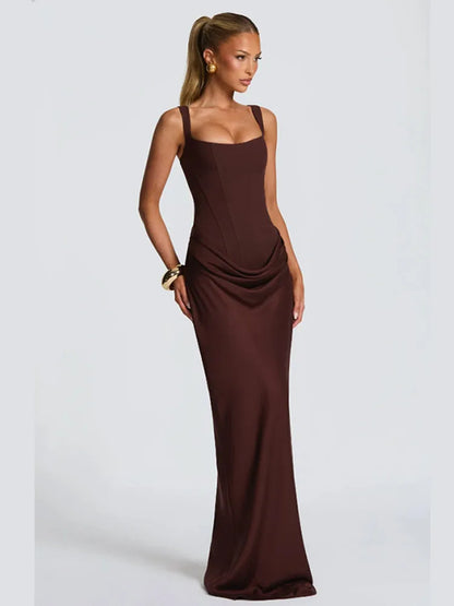 Strapless Draped Thigh Split Maxi Dress