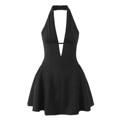 Spot Plunge Halter Mini Dress