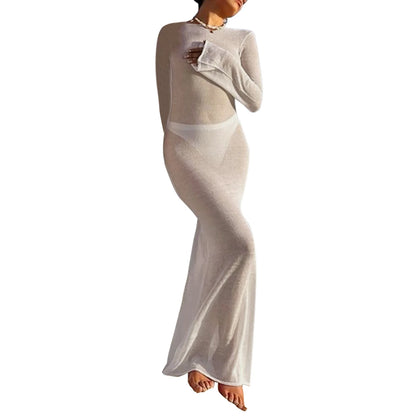 Sheer Knit Open Back Maxi Dress